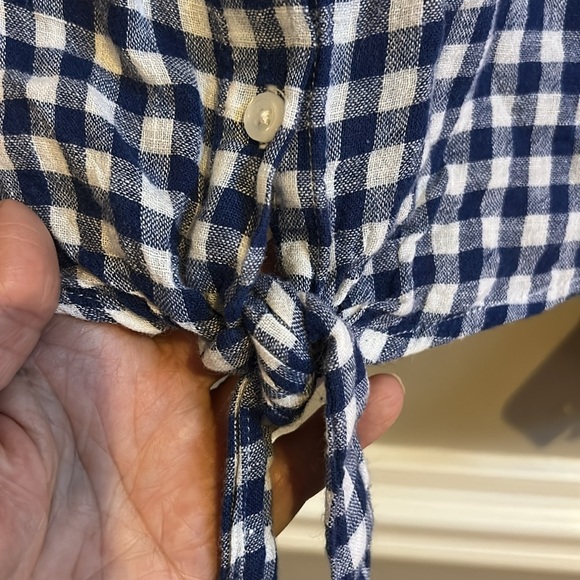 Rails Val Long Sleeve Blue White Gingham Linen Rayon Front Tie Blouse Small - Picture 6 of 9